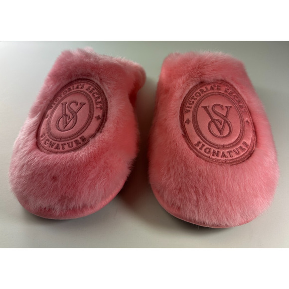 NWT 2024 Victoria's Secret Closed Toe Faux Fur Slippers Pink Women's Size Medium - Picture 11 of 12